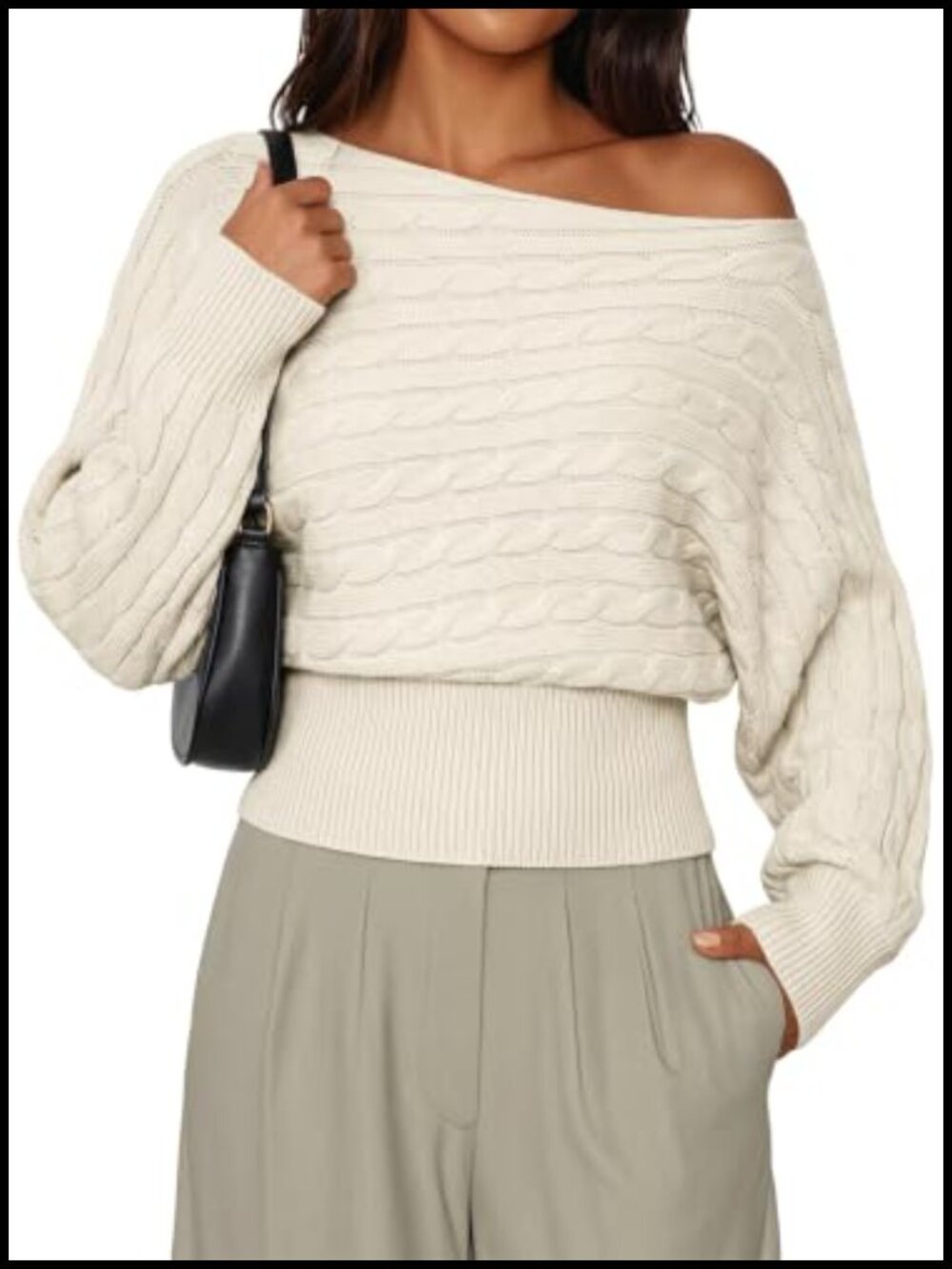 Women's 100% Acrylic Cable Knit Pullover Sweater Batwing Sleeve Fall